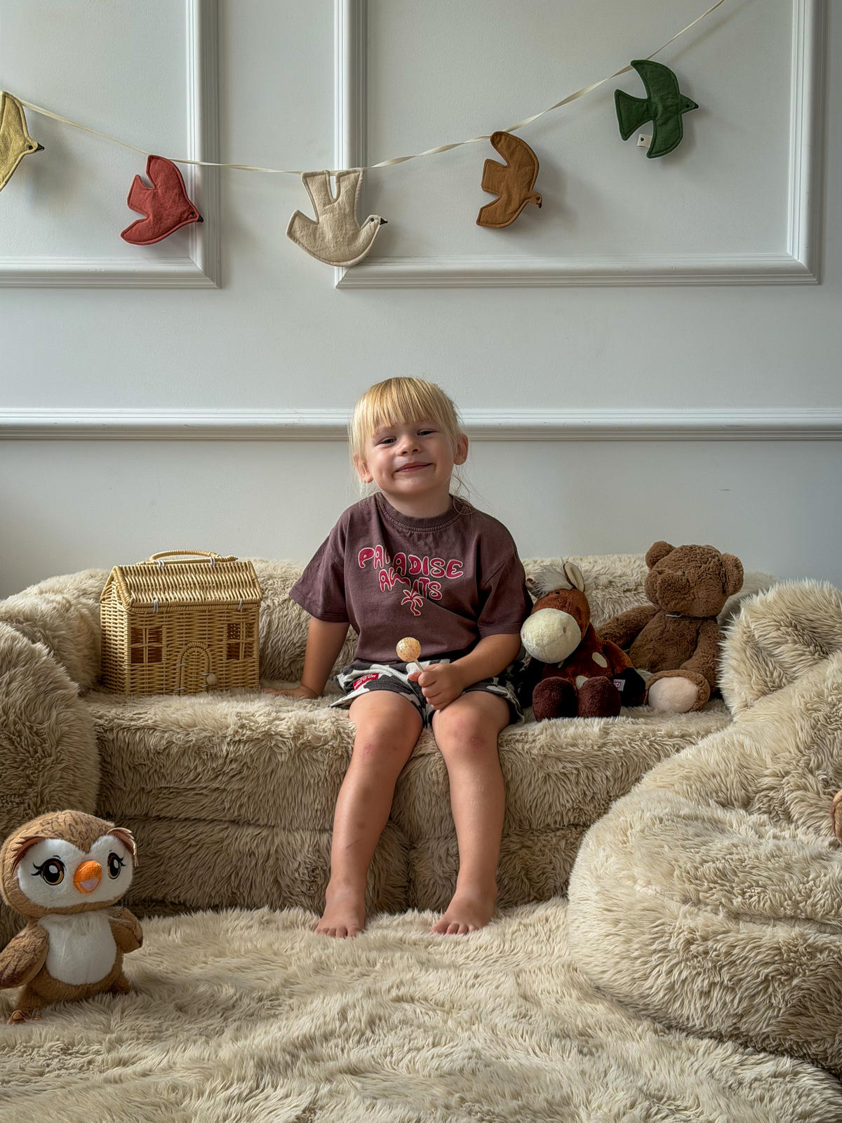 KINDERSOFA Mammoth 6-teilig flauschig - Beige, Textil (120/25/60cm) - MeowBaby