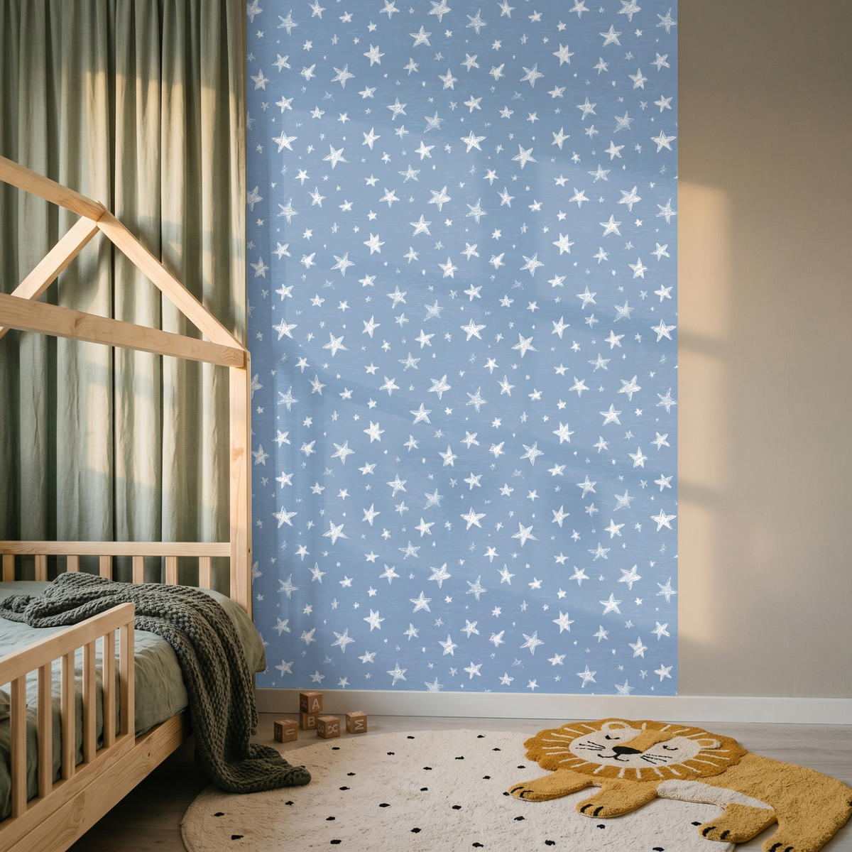 KINDERTAPETE - Sterne - Muster - Blau - 140x220 cm - Hellblau, Papier (140/220cm) - OnlyWow