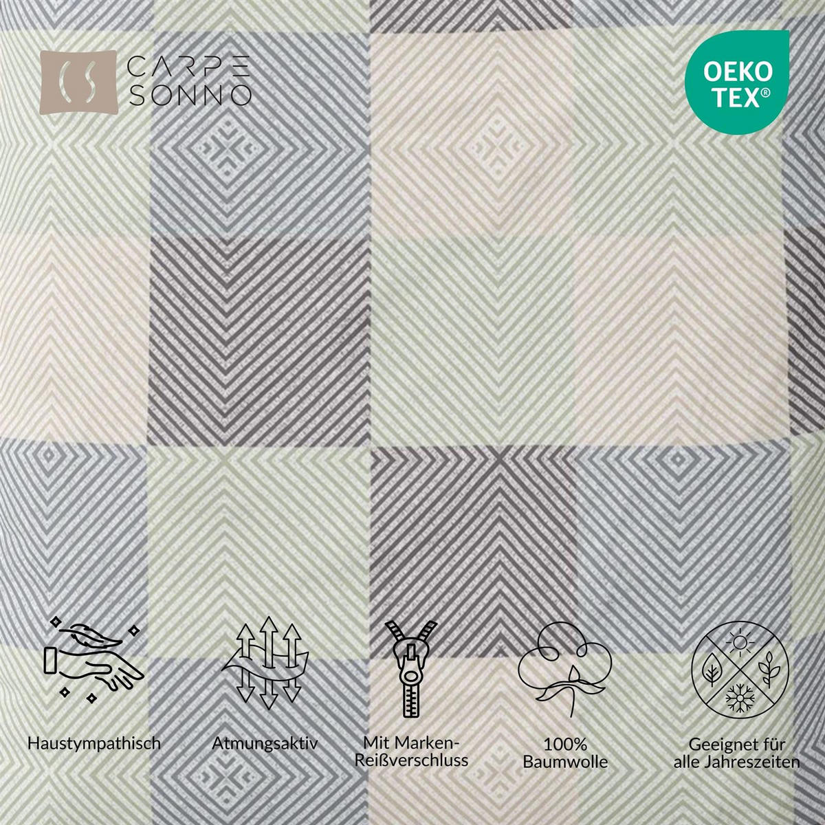 BETTWÄSCHE-RENFORCE 200x200 Bunt Kariert, Bettbezug aus 100% Baumwolle - Multicolor, Textil (200/200cm) - Carpe Sonno