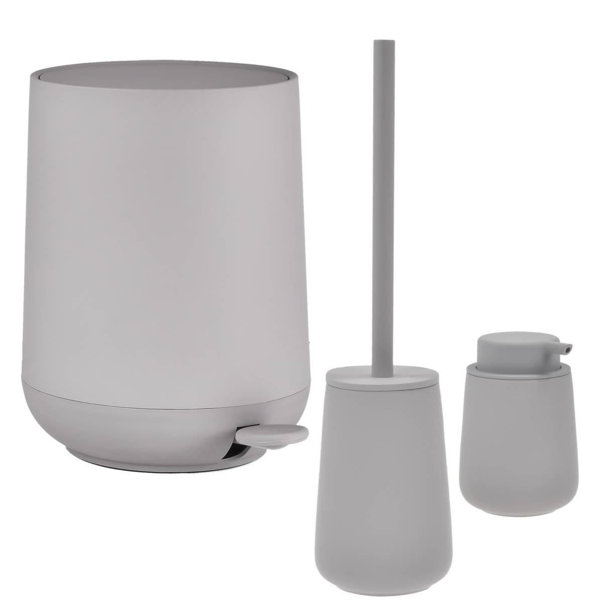 BAD ACCESSOIRES SET Nova ONE 3tlg. gull grey (mittelgrau) - Hellgrau, Kunststoff (23/29/23cm) - Zone Denmark