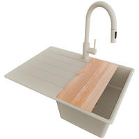 GRANITSPÜLE Kopenhagen, 2-er set Beige 70/50 cm 1 Becken + Küchenarmatur 40/20 cm + Ablauf-Set + Schneidebrett ab 40er Unterschrank - Beige, Kunststoff (70/20/50cm) - Primagran