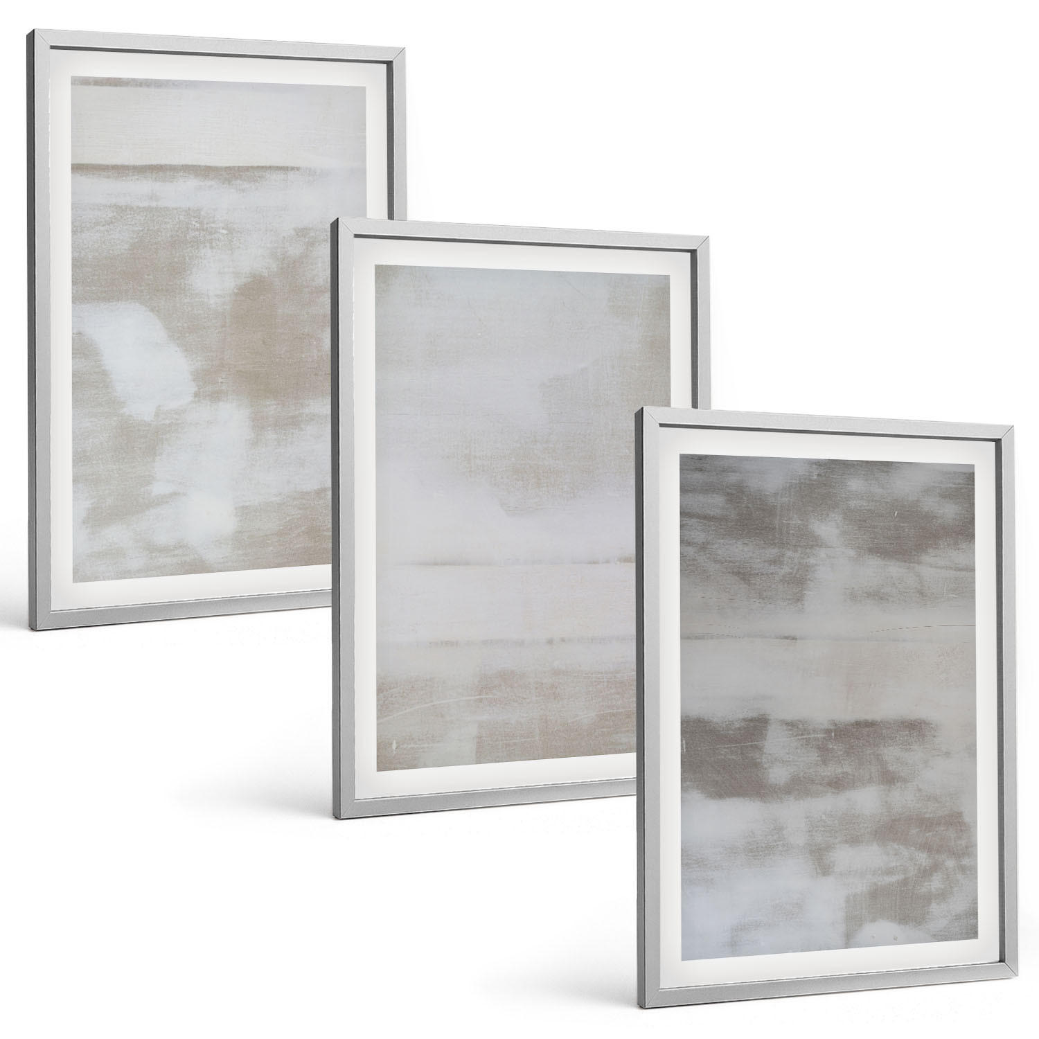 BILDER SET 3er Set - 40x60 cm Silberner Rahmen - Moderne, Used-Look-Texturen - Silberfarben, Kunststoff (40/60cm) - TULUP