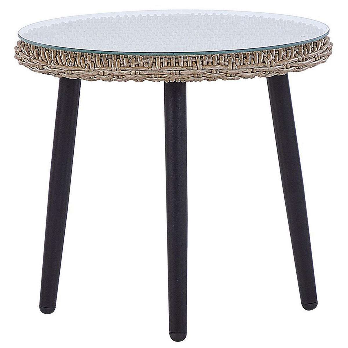 BALKONSET 2-Sitzer Rattan natürlich Auflagen hellbeige Ortigia - Beige/Schwarz, Kunststoff - Beliani