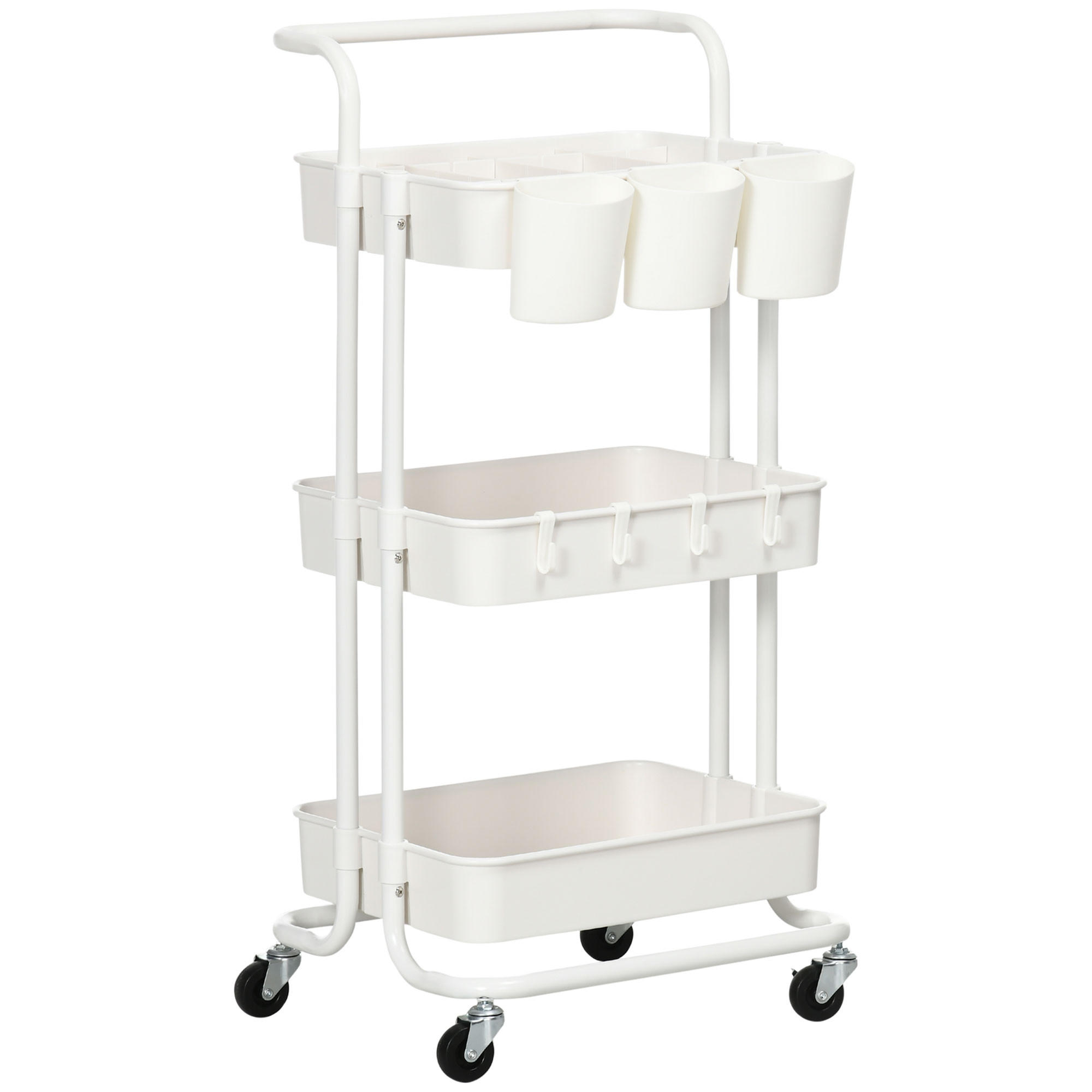 SERVIERWAGEN, Rollwagen, Stahl, Weiß - Weiß, Metall (38/86.5/42cm) - HOMCOM