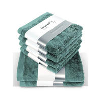 6ER Set Pura Grün 2x Duschtuch + 4x Handtuch - Dunkelgrün, Textil (50/100cm) - Herzbach Home