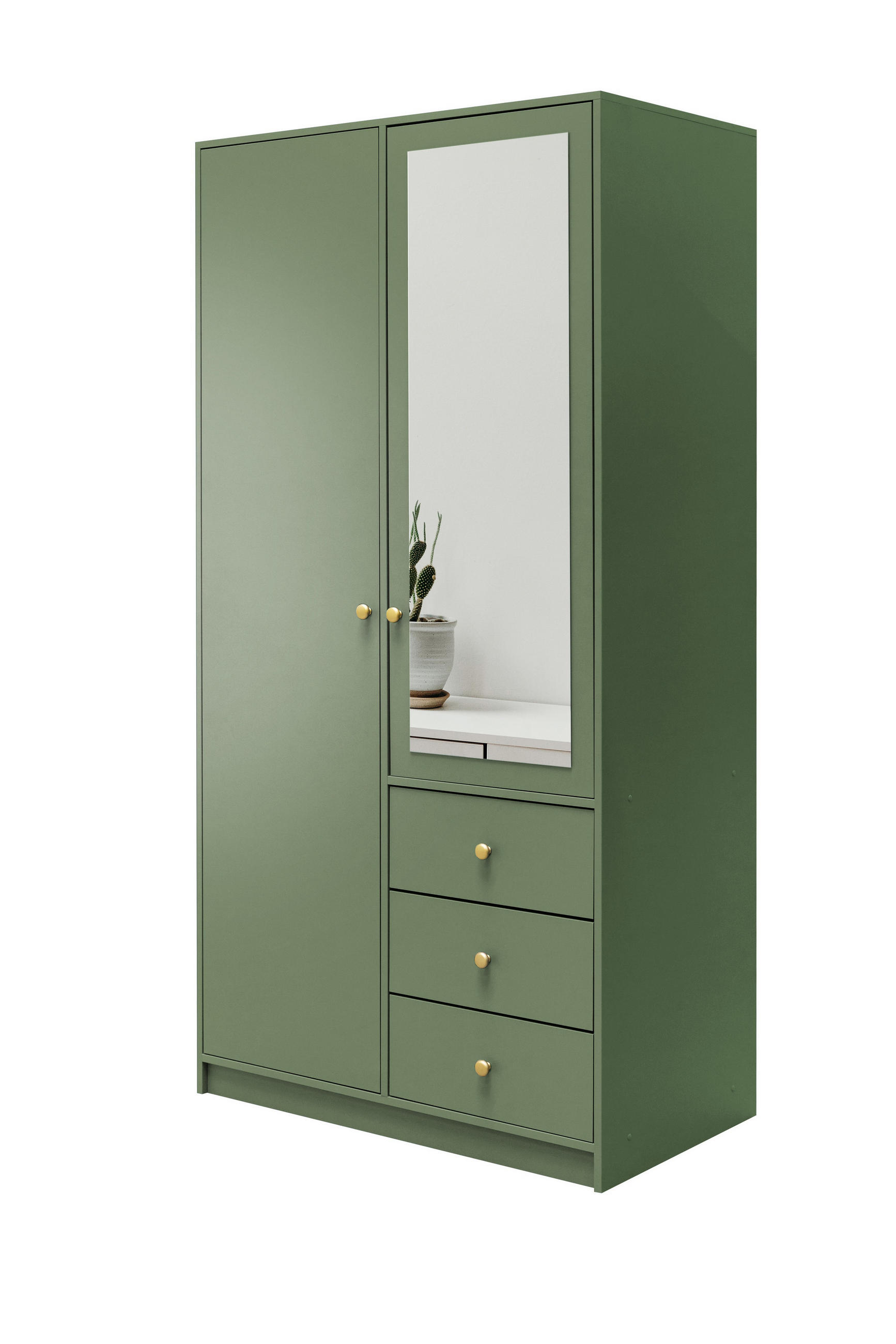 DREHTÜRENSCHRANK GALIO 100/200/57,5 cm 2-türig mit Spiegel Grün - Grün, Holzwerkstoff (100/200/57.5cm) - MASSENO