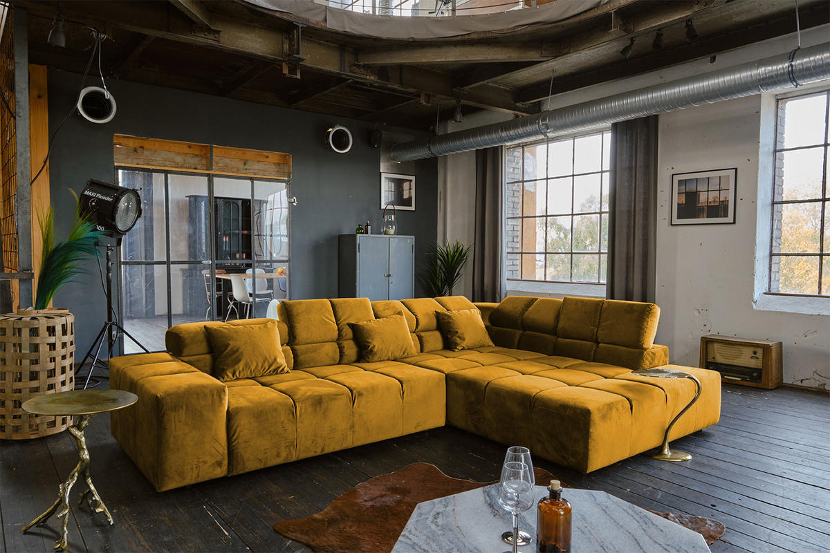 ECKSOFA MIT MOTORISCHEM SITZVORZUG NEVADA Gelb Velvet - Gelb/Schwarz, Textil (319/215cm) - KAWOLA