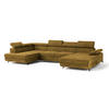 WOHNLANDSCHAFT RUBANO L-S Gelb Velours-Stoff mit Schlaffunktion - Gelb, Holz (339/89/190cm) - MASSENO