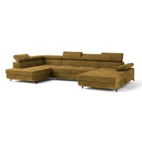 WOHNLANDSCHAFT RUBANO L-S Gelb Velours-Stoff mit Schlaffunktion - Gelb, Holz (339/89/190cm) - MASSENO