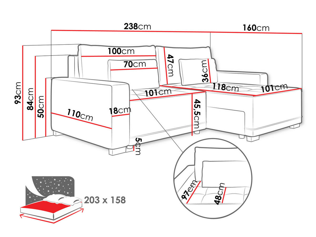 ECKSOFA Zeus - Dunkelgrau, Holz/Holzwerkstoff (238/160cm) - MIRJAN24