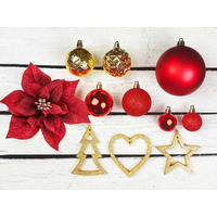 WEIHNACHTSBAUMSCHMUCK-SET WEIHNACHTSSTERNE 106-teilig, für Weihnachtsbäume 120–210 cm, inkl. Aufbewahrungsbox - Rot/Goldfarben, Holz/Kunststoff (55/50/75cm) - LAALU