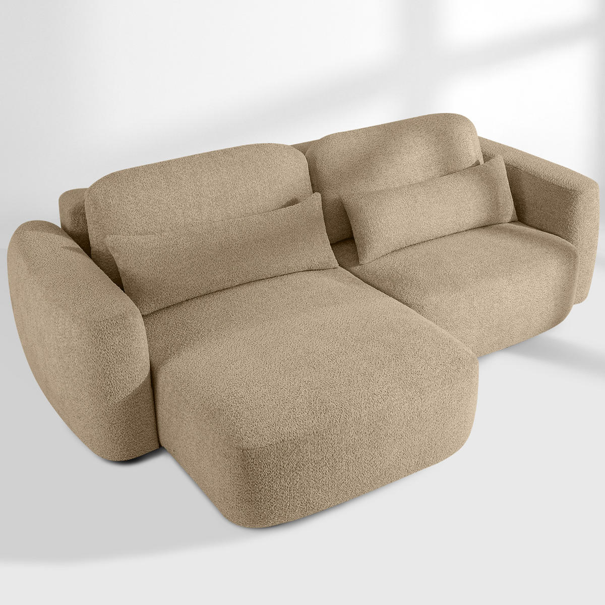 ECKSOFA links ELOSA - Ecru, Holz/Textil (245/165cm) - KONSIMO®