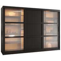 SCHWEBETÜRENSCHRANK 200/250/62 3-türig - Schwarz, Holz/Kunststoff (250/200/62cm) - Abiks Möbel
