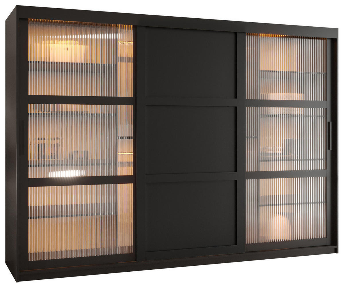 SCHWEBETÜRENSCHRANK 200/250/62 3-türig - Schwarz, Holz/Kunststoff (250/200/62cm) - Abiks Möbel