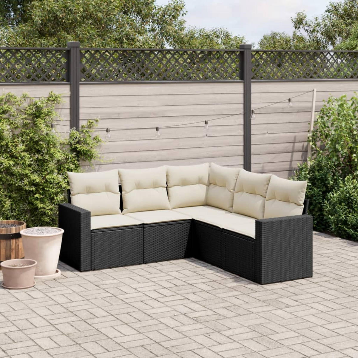 GARTEN-SOFAGARNITUR 5-TLG. Mit Kissen Schwarz Poly Rattan - Schwarz, Kunststoff (182.5/85/182.5cm) - vidaXL