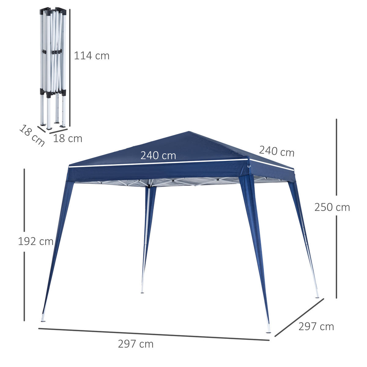 FALTPAVILLON, 3x3m, höhenverstellbar, UV-beständig, wasserdicht, für Camping, Blau - Multicolor, Metall (240/250/240cm) - FORIOUS