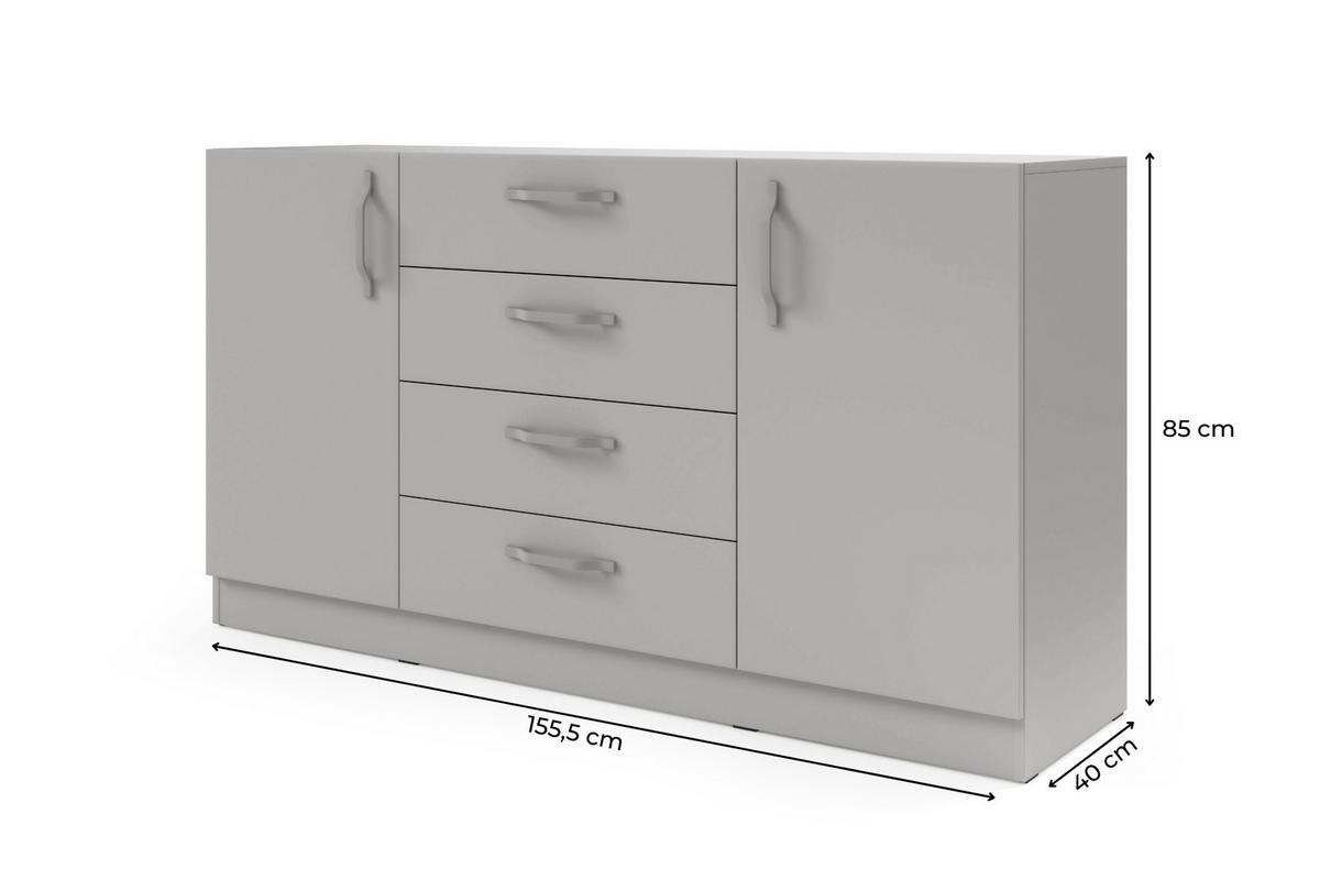 KOMMODE BRISSO BRK1 155,5/85/40 cm in Platingrau mit Metallgriffen - Grau, Holzwerkstoff/Metall (156/85/40cm) - Deine Möbel 24