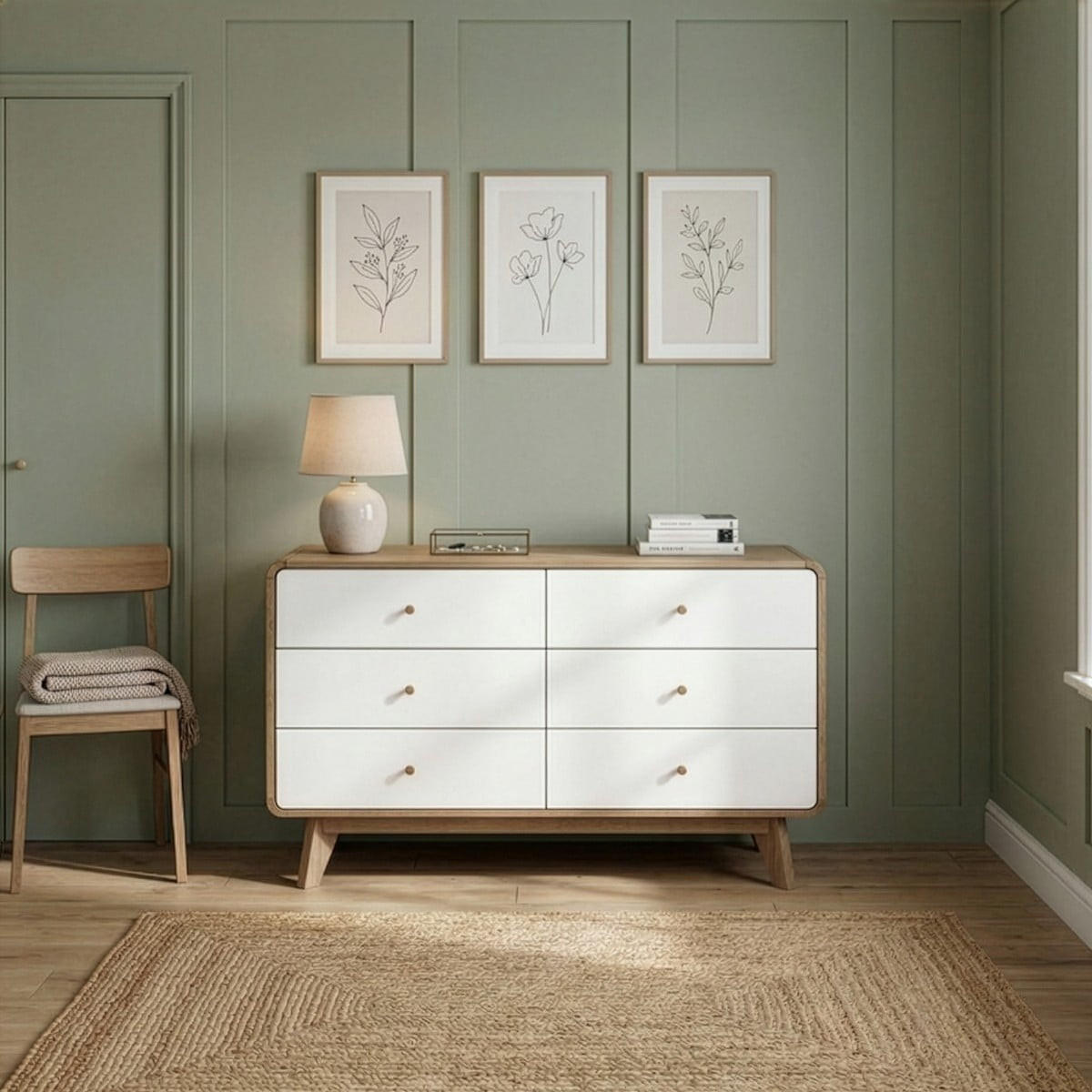 KOMMODE 6 schubladen holzdekor und weß albura 39/75,5/120 cm - Nussbaumfarben, Holzwerkstoff (120/75.5/46.5cm) - Calicosy