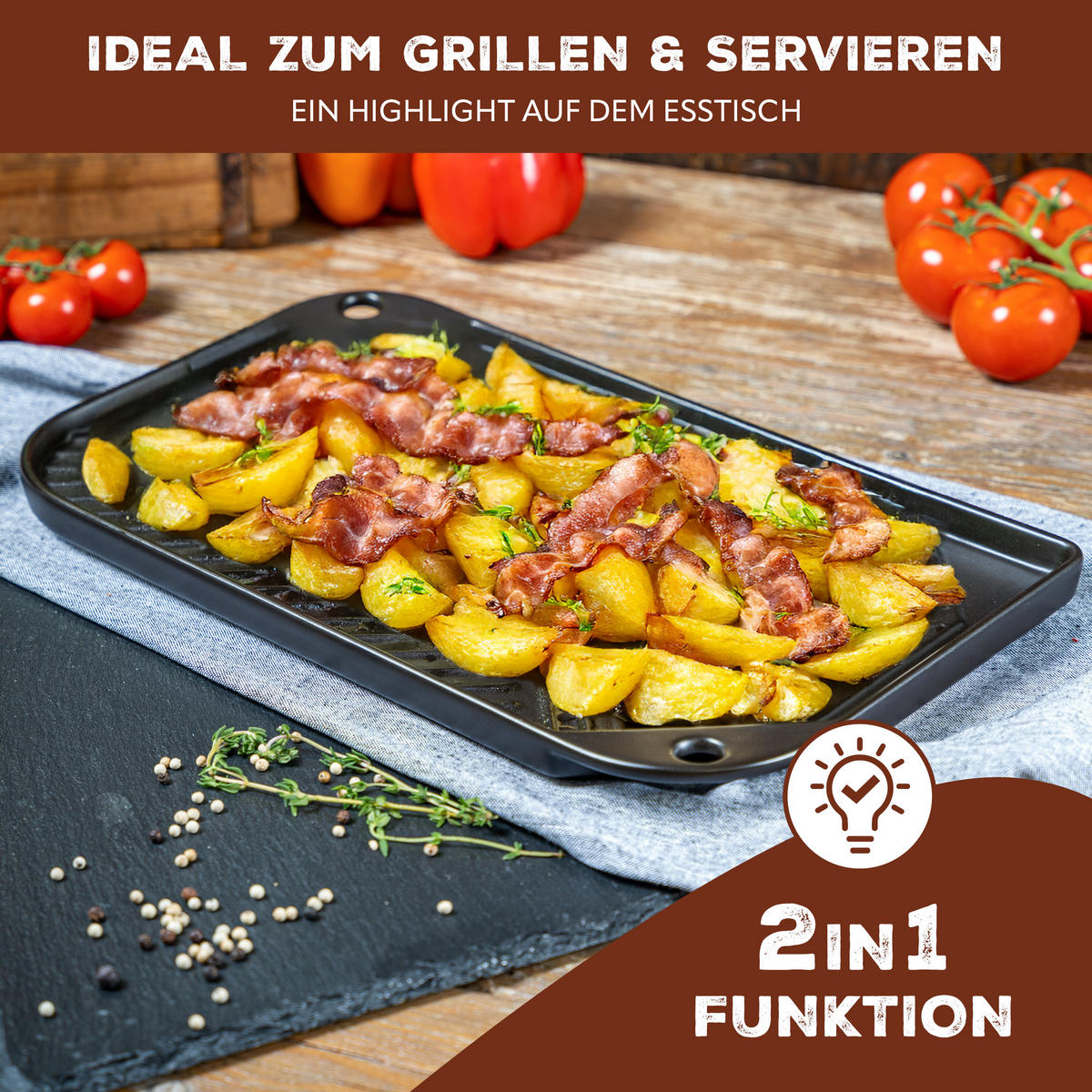 GRILLPFANNE, schwarz, Steingut - Schwarz, Keramik (40/2/23cm) - bremermann