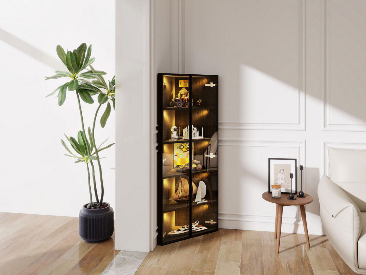 HIGHBOARD 62/160/35 cm Schwarz aus MDF und Glas mit LED-Beleuchtung - Schwarz, Holzwerkstoff (35/160/62cm) - OKMYHOME