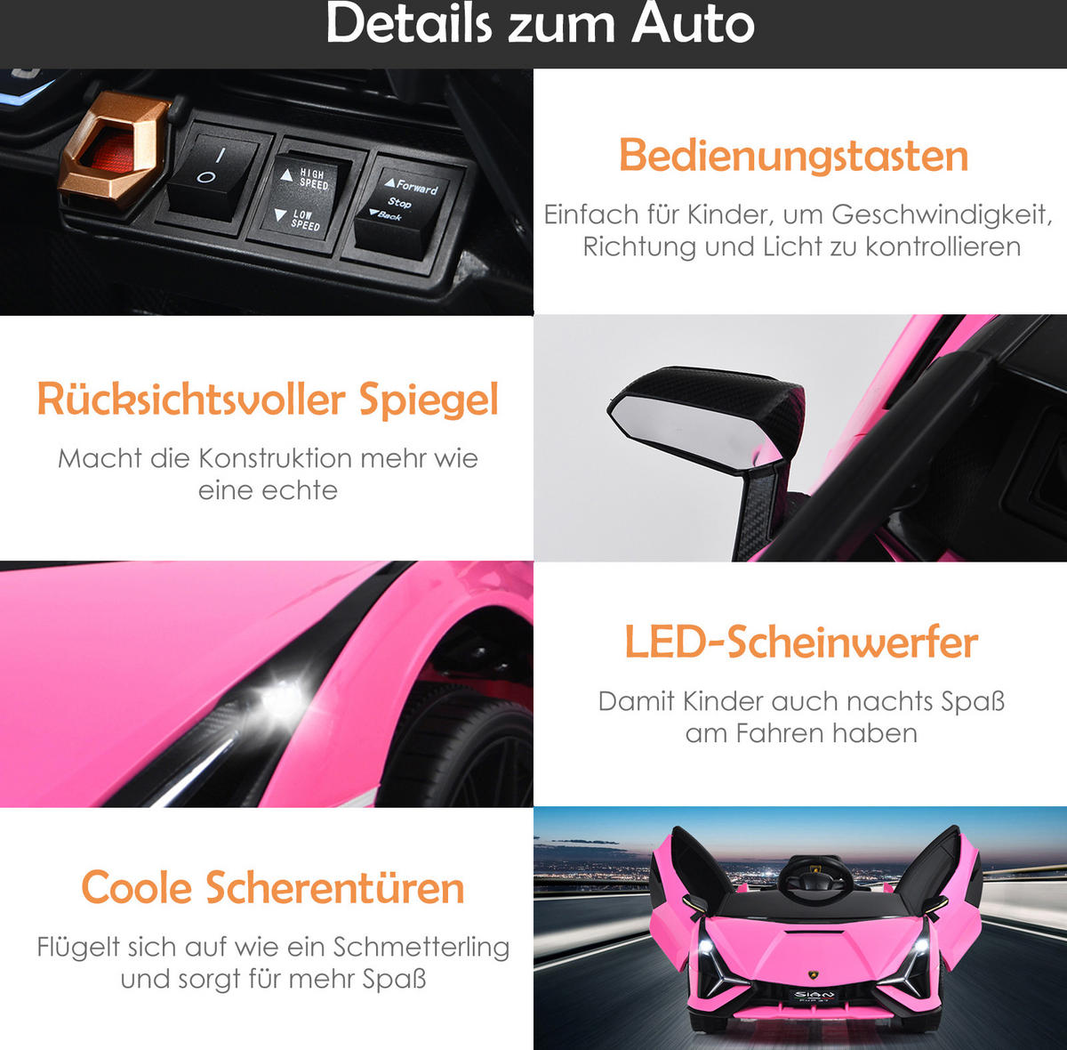 KINDERAUTO Lamborghini 12V Rosa - Pink, Kunststoff (64/41/108cm) - COSTWAY