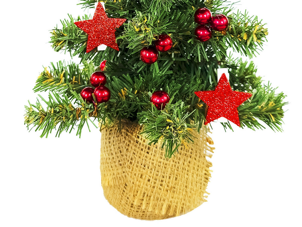 LAALU WEIHNACHTSBAUM geschmückt künstlich mit 24 Ornamenten TINY 6 im Topf 25 cm - Rot/Grün, Kunststoff (25cm) - LAALU