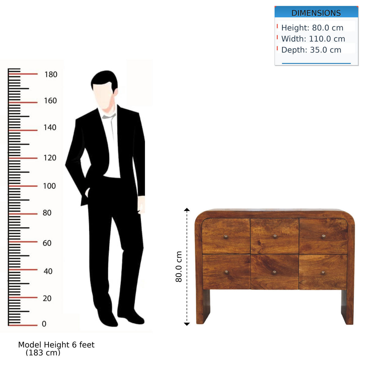 KOMMODE mit edlem Kastanien-Finish, 6 Schubladen, braun - Braun, Holz (110/80/35cm) - Artisan Furniture
