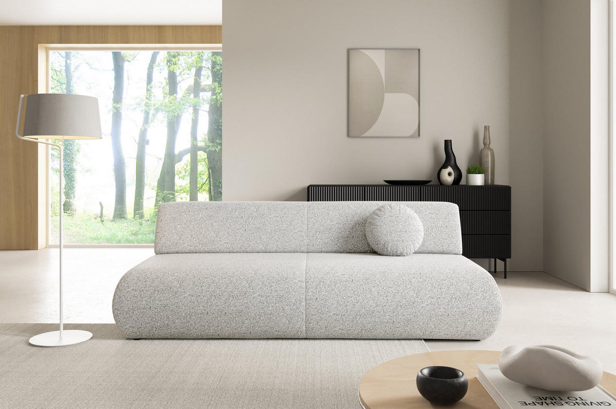 BETTSOFA DELTA Hellgrau Geflochtener Stoff mit Schlaffunktion - Hellgrau, Holz (214/74/100cm) - MASSENO