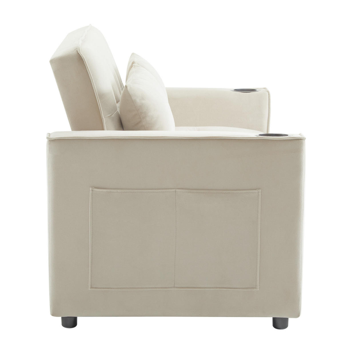 SCHLAFSOFA Samt mit 3-fach verstellbarer Rückenlehne und Getränkehalter Beige 137/76,5/83 cm - Beige, Textil (83/137/76.5cm) - Redom