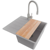 GRANITSPÜLE Kopenhagen, 2-er set Grau 55/50 cm 1 Becken + Küchenarmatur 38/14 cm + Ablauf-Set + Schneidebrett ab 40er Unterschrank - Beige/Grau, Kunststoff (55/20/50cm) - Primagran
