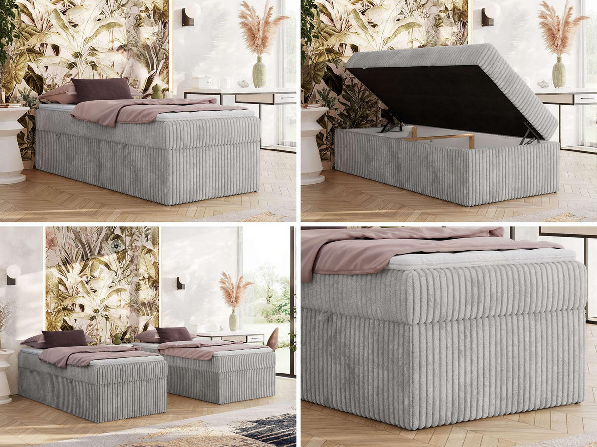 BOXBETT ZERO 90/200 - Hellgrau Cord - H3 - Topper T25 - Hellgrau, Textil (90/200cm) - MKS