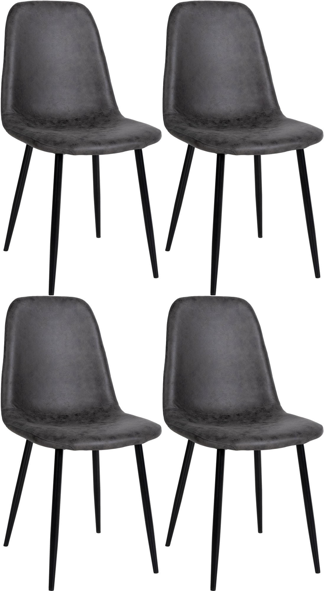 STUHL 4er Set Lederlook Dunkelgrau - Dunkelgrau/Schwarz, Textil/Metall (44/88/51cm) - CLP