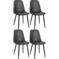 STUHL 4er Set Lederlook Dunkelgrau - Dunkelgrau/Schwarz, Textil/Metall (44/88/51cm) - CLP