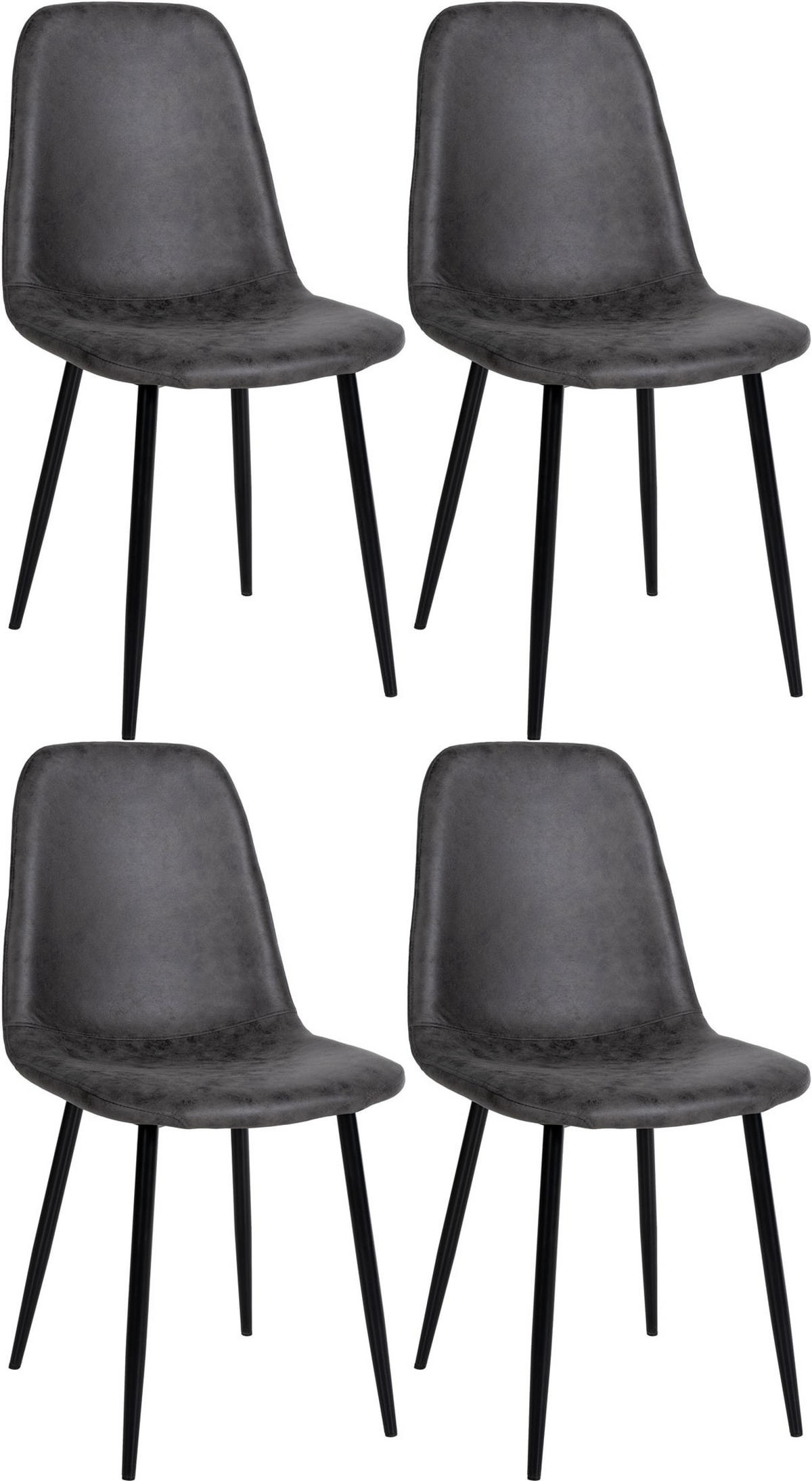 STUHL 4er Set Lederlook Dunkelgrau - Dunkelgrau/Schwarz, Textil/Metall (44/88/51cm) - CLP