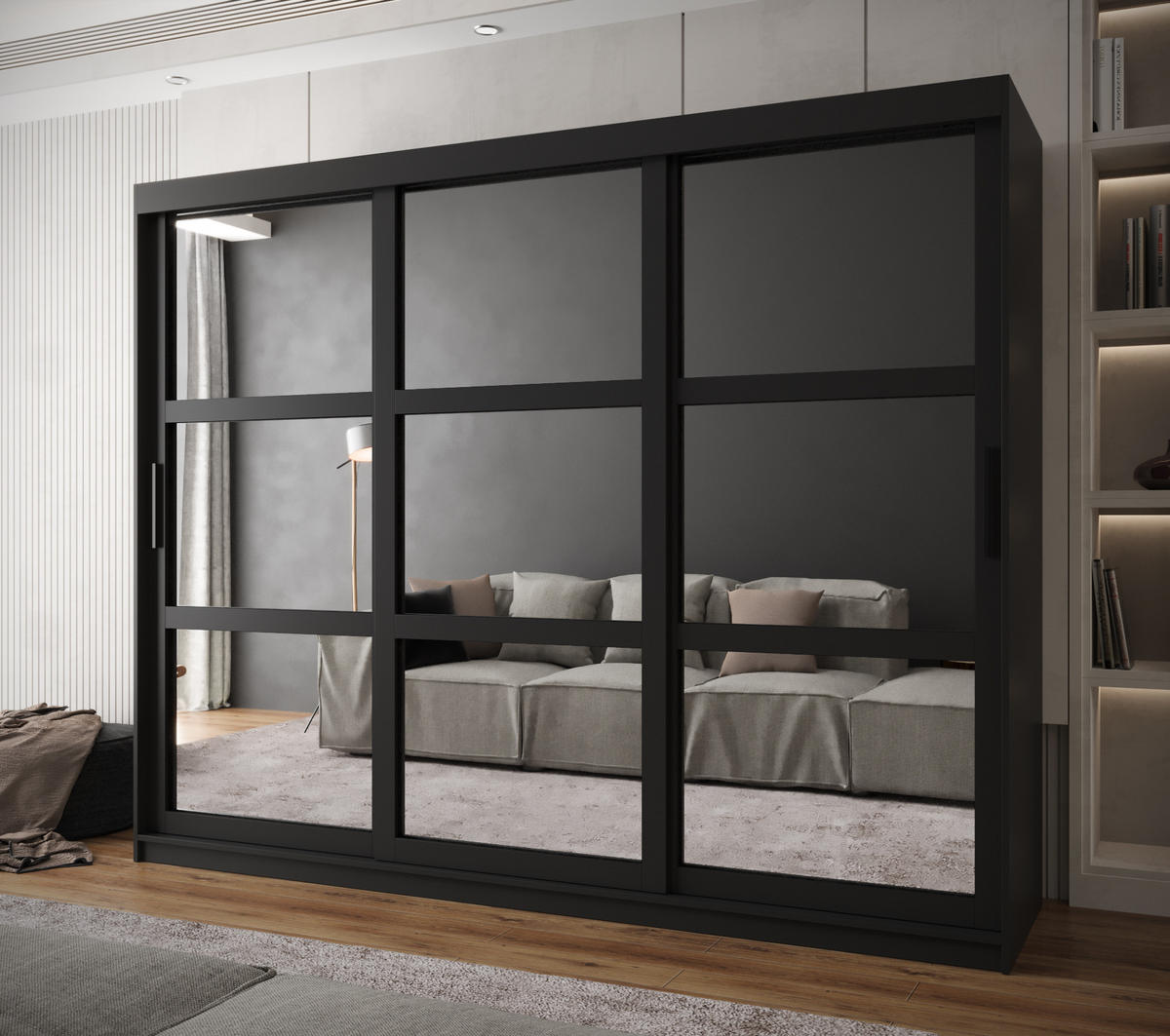 SCHWEBETÜRENSCHRANK 200/250/62 3-türig - Schwarz, Holz/Kunststoff (250/200/62cm) - MÖBEL KRYSPOL
