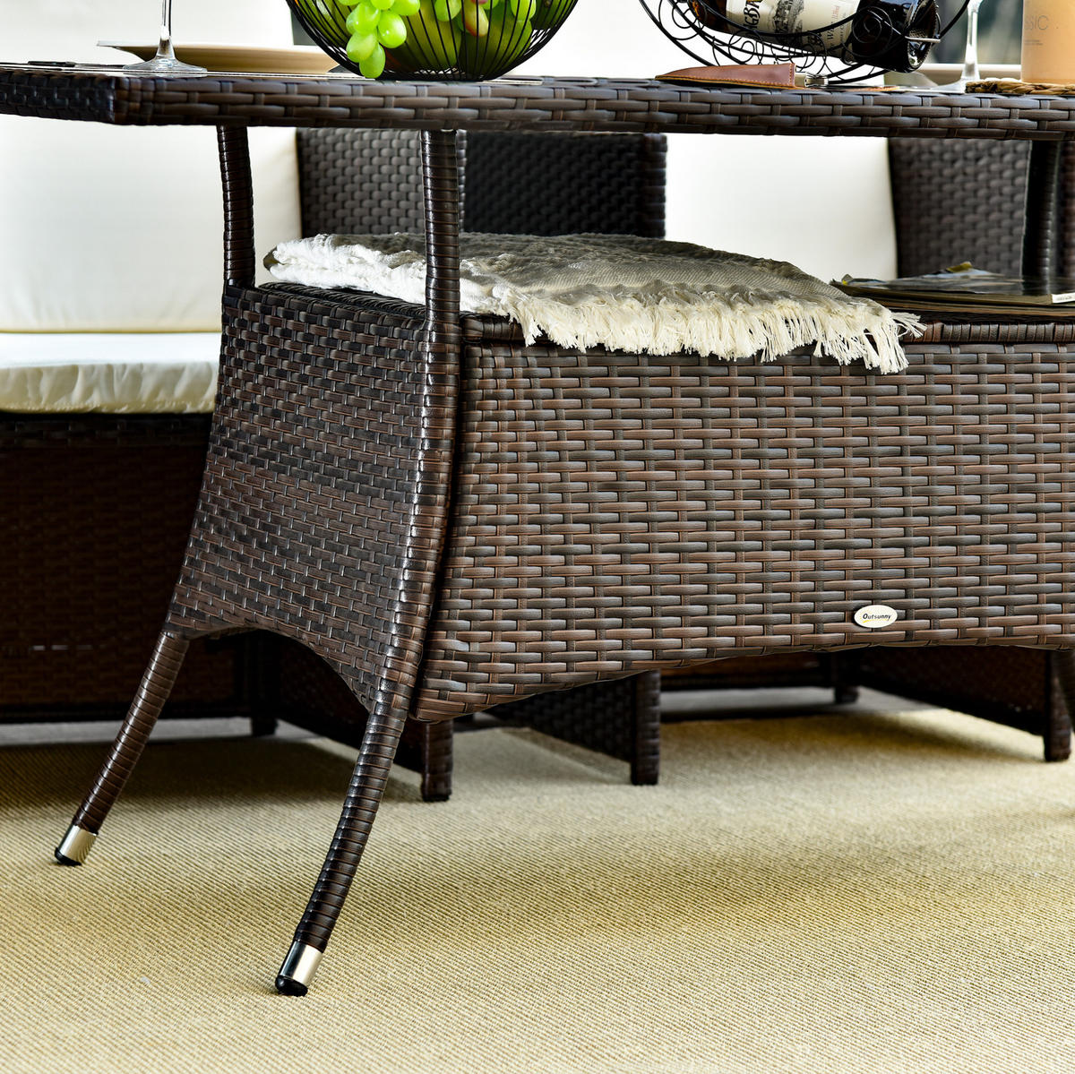 GARTENTISCH 150/85/74 cm mit Sicherheitsglasplatte, wetterfestem Polyrattan und Metallgestell, Braun - Braun, Metall (150/85/74cm) - Redom