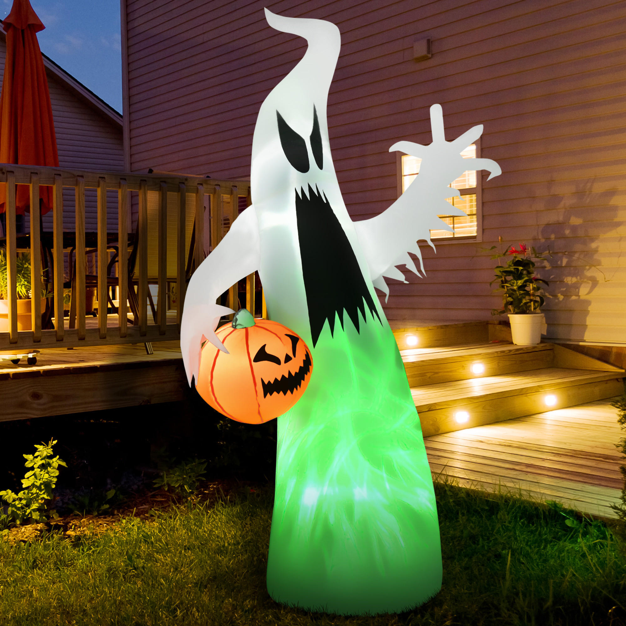 HALLOWEEN AUFBLASBARER GEIST , Weiß, Polyester - Weiß, Kunststoff (65/180/105cm) - HOMCOM