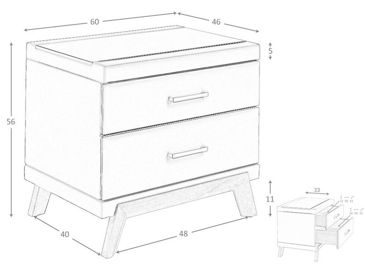 NACHTSCHRANK Walnuss Braun Schwarz 60/46/56 cm - Walnussfarben/Schwarz, Holz (60/56/46cm) - ANGEL CERDA