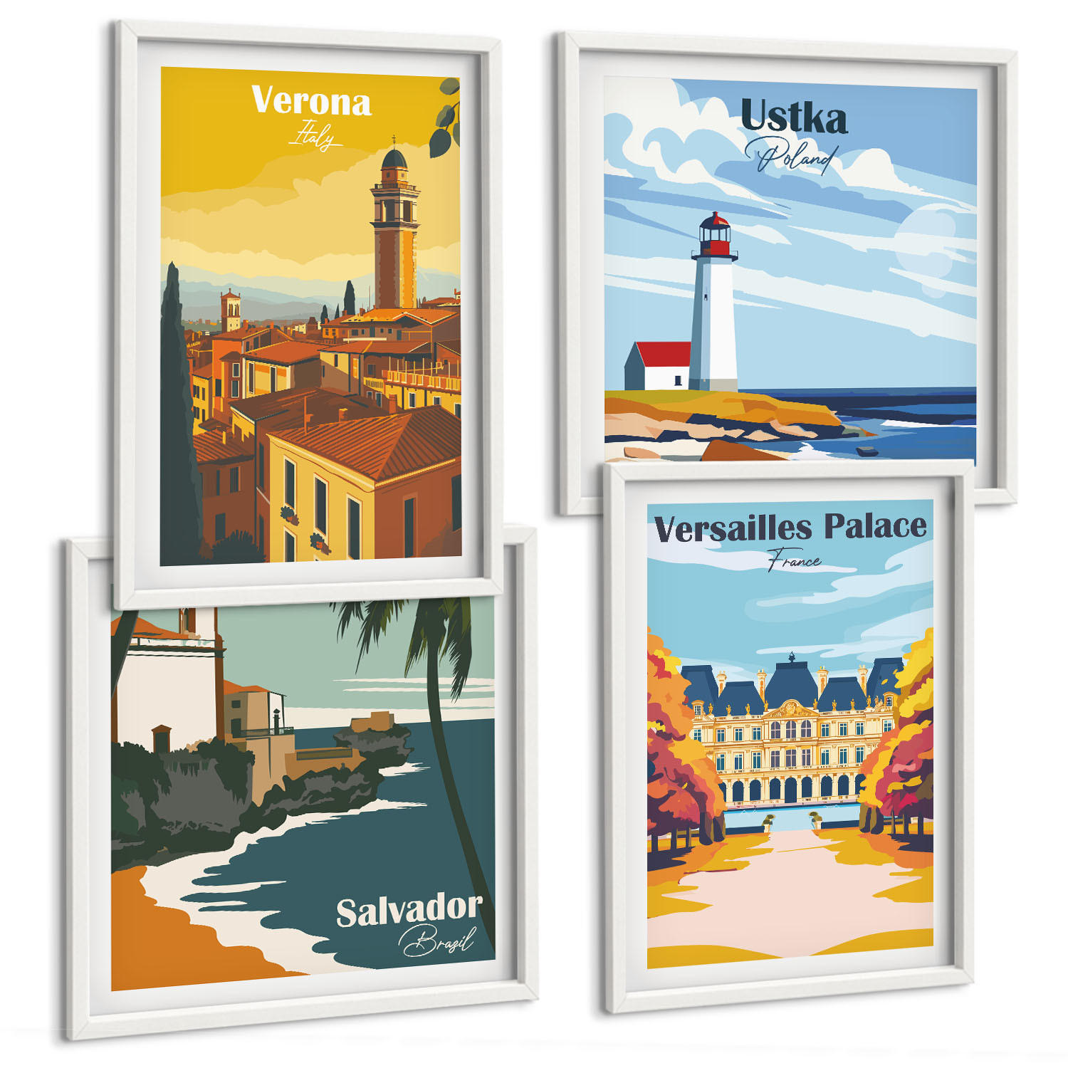 BILDER SET 4er Set - 50x50 cm & 40x60 cm Weißer Rahmen - Blicke auf berühmte Orte am Meer - Weiß, Kunststoff (50/50cm) - TULUP