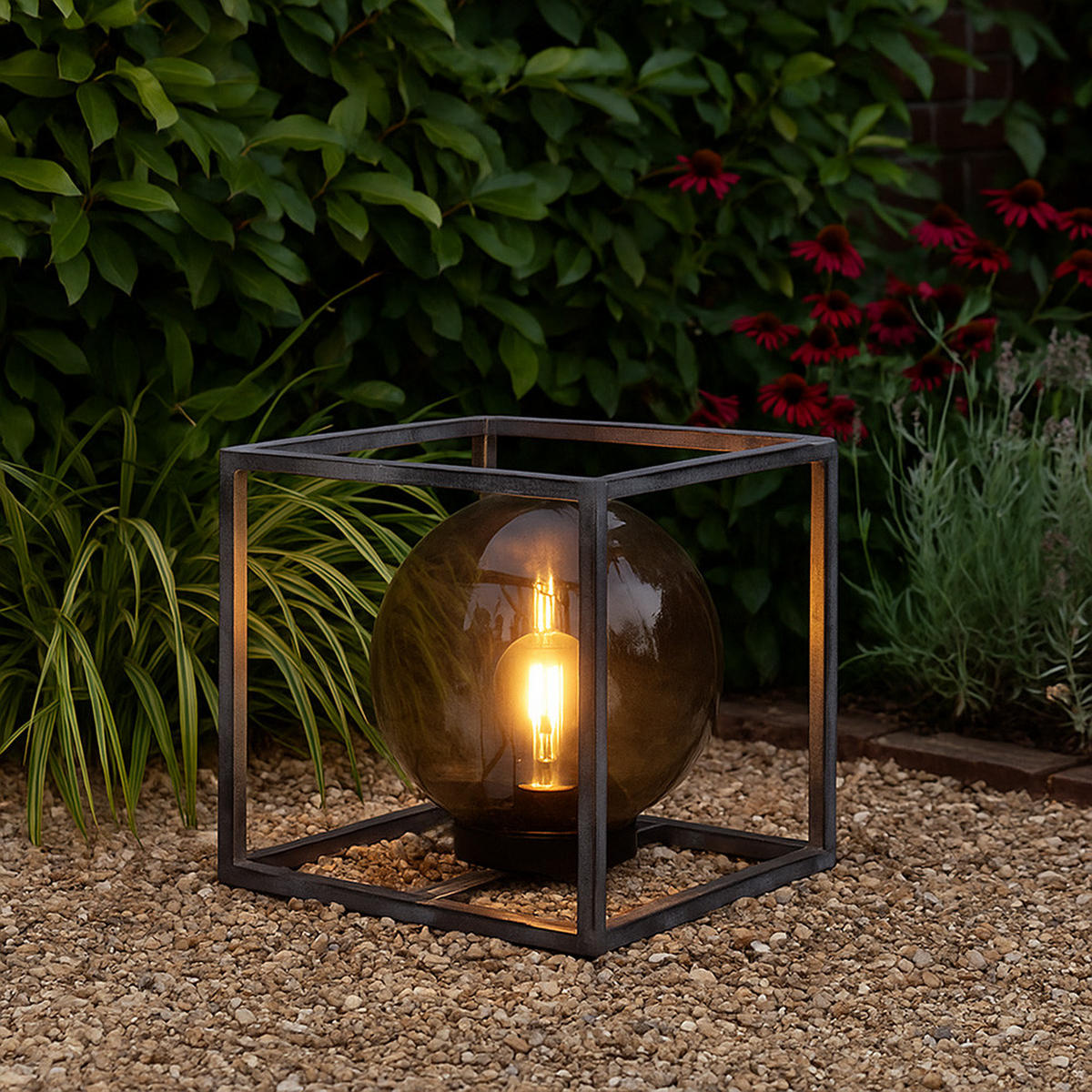 LED AUSSENLEUCHTE Kugel Rauch Schwarz - Schwarz, Glas (30/30/30cm) - Globo Lighting