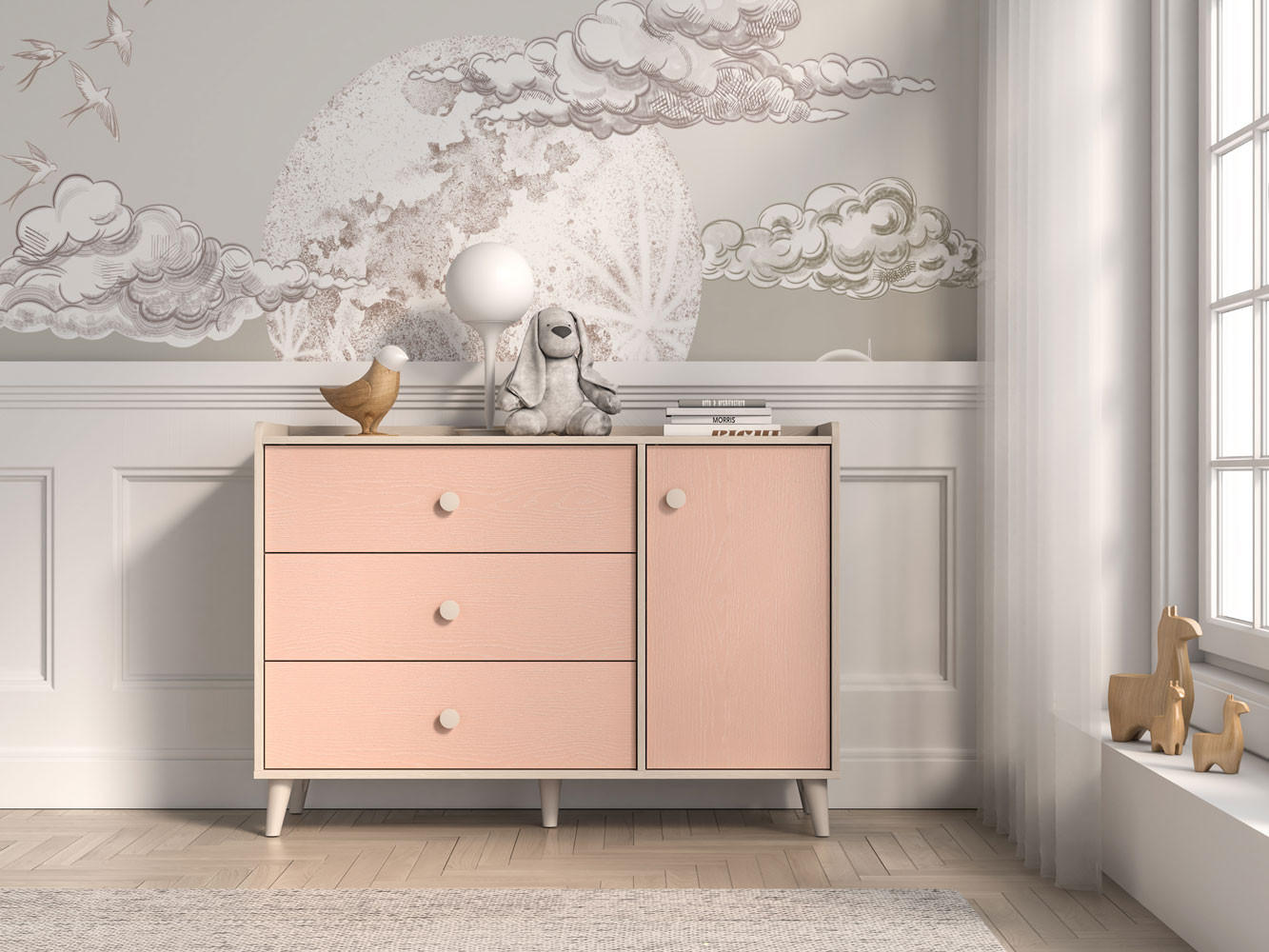 KOMMODE Mevel Wüstensand / Millennial Pink 120 / 40 / 85cm - Pink, Holz/Holzwerkstoff (120/85/40cm) - Feldmann-Wohnen