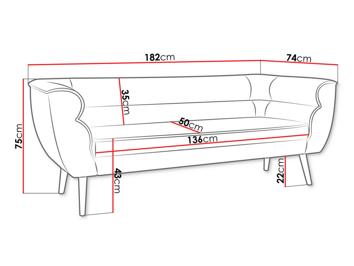 SOFA Bal 3 - Smaragdgrün/Naturfarben, Holz/Textil (182/75/74cm) - MIRJAN24