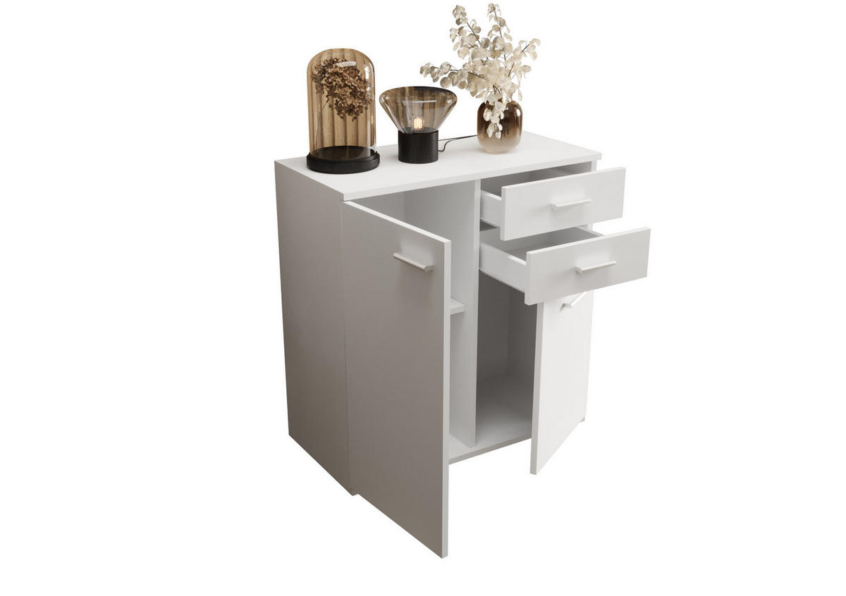 KOMMODE London LMK 2D2S mit 2 Türen, Sideboard in Farbe: Weiß, Größe: 71 x 75 x 35 cm - Weiß, Holzwerkstoff (71/75/35cm) - O-Sofa