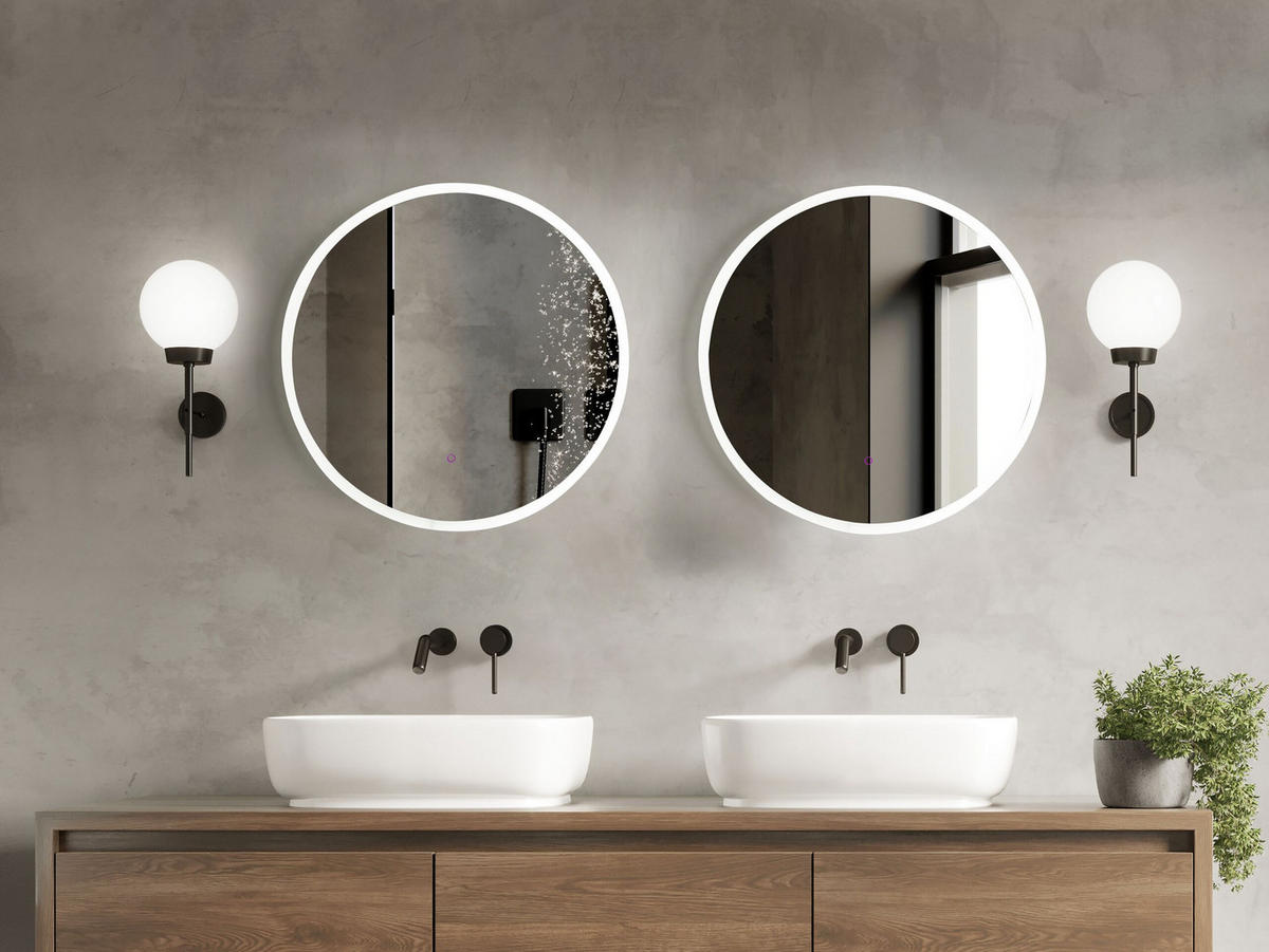 BADSPIEGEL mit LED-Beleuchtung rund 79 cm Deauville - Silberfarben, Glas (79/79/4cm) - Beliani