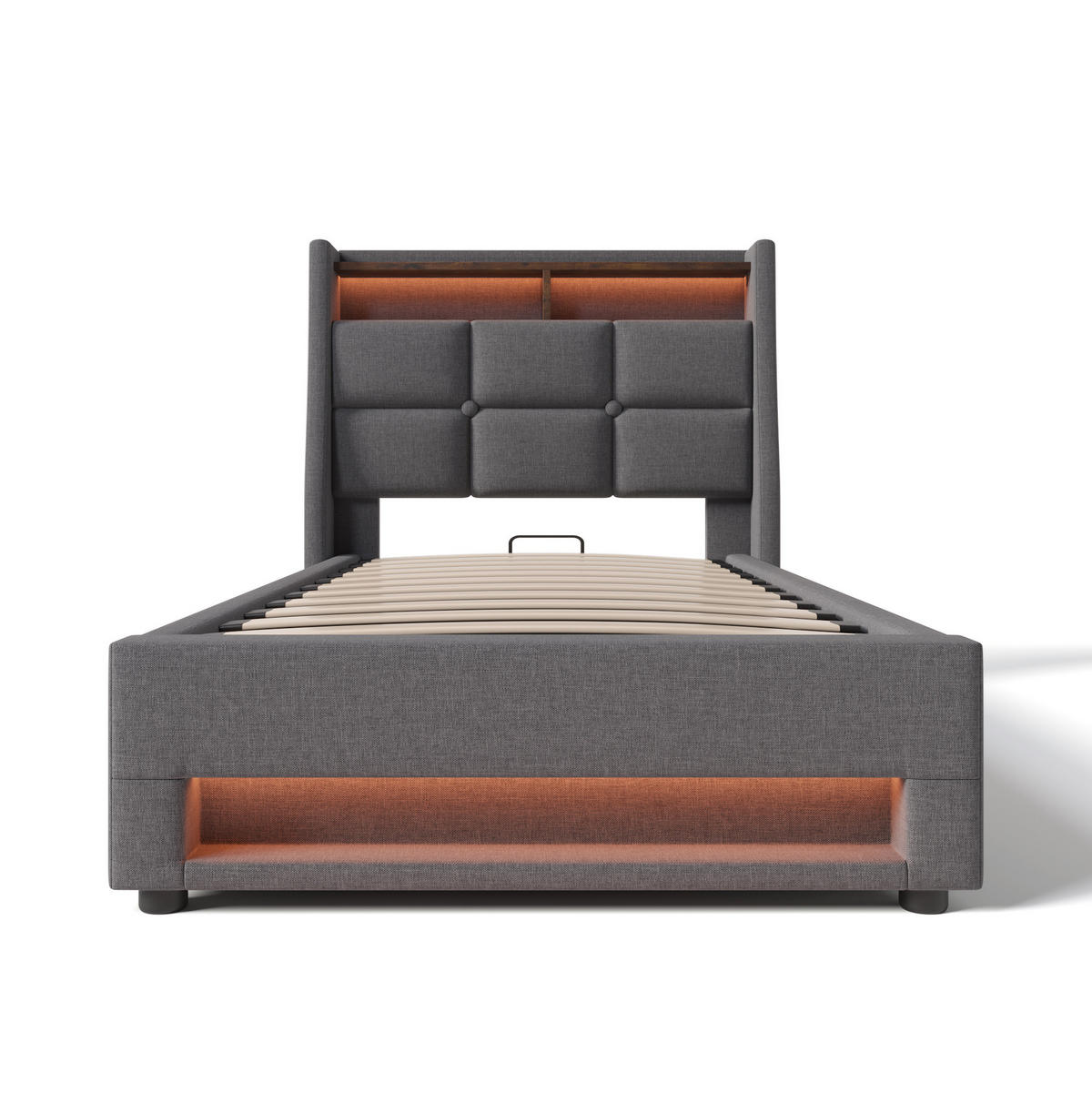 POLSTERBETT aus Leinen 90x200 cm in Grau mit LED-Beleuchtung & USB - Grau, Textil (90/200cm) - Modfu