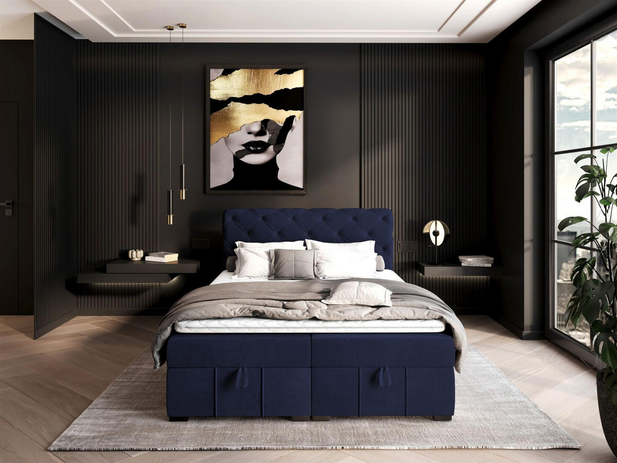 BOXBETT Gisel - Blau, Holzwerkstoff/Textil (140/200cm) - Fun Möbel