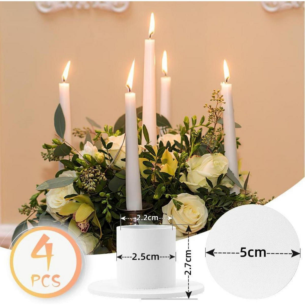 KERZENSTÄNDER 4-teiliges Set Weiß - Weiß, Metall (5/2.7/5cm)