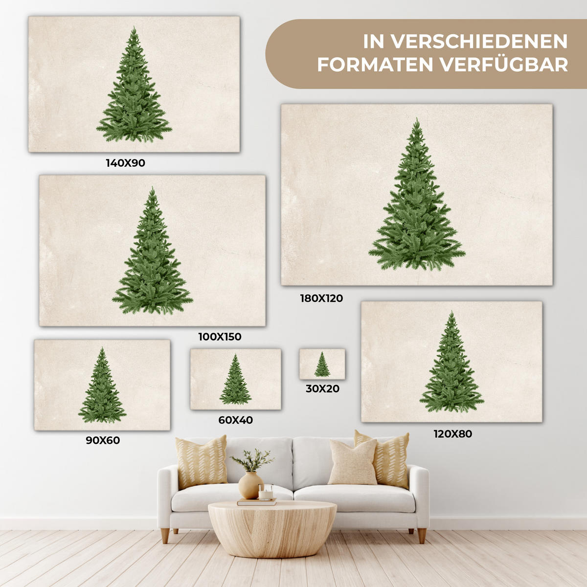 LEINWANDBILD Weihnachtsbaum - Grün - Weihnachten - Feiertage Groß 140x90 cm - Olivgrün, Textil (140/90cm) - MuchoWow