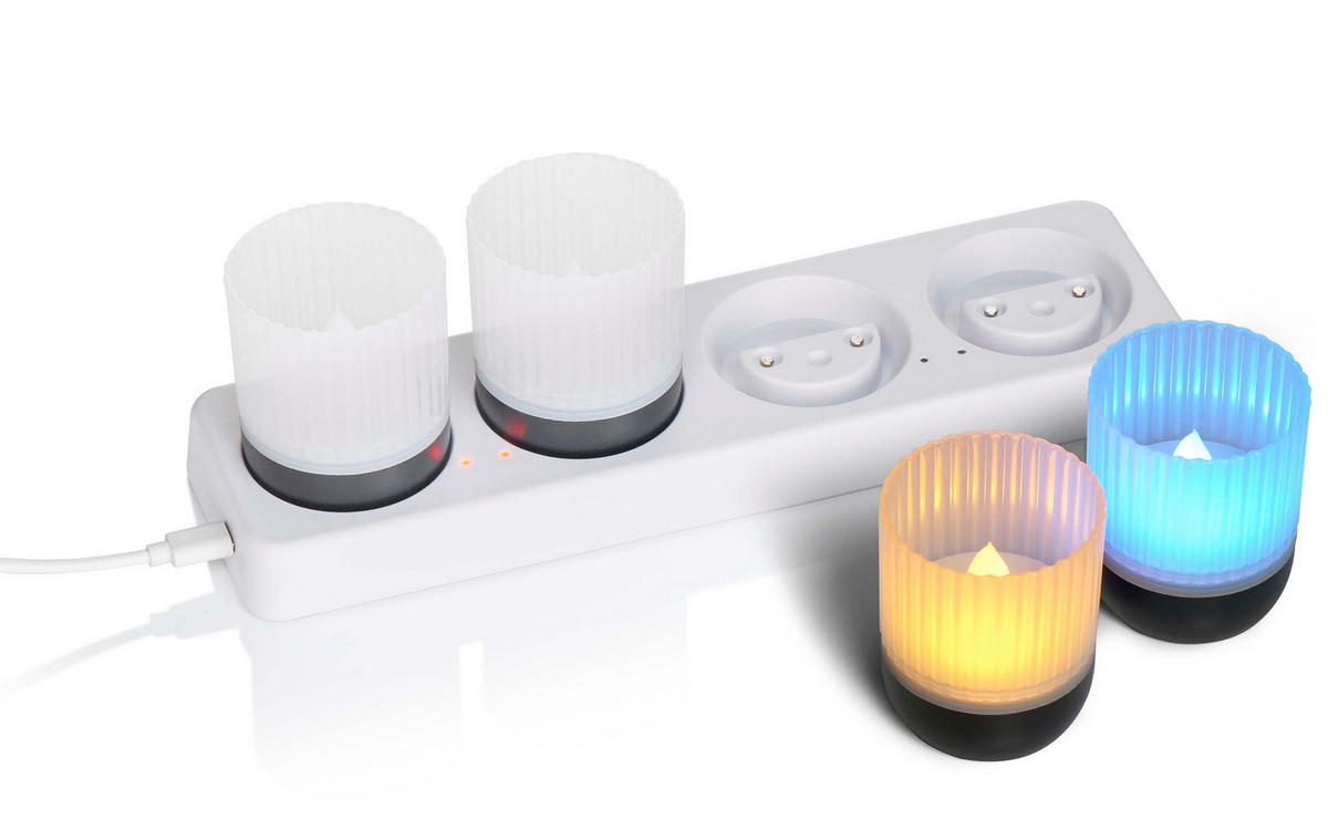 LED-AKKU-LOUNGE-LIGHTS - kabellos mit Touchsensor für Innen und Außen, RGBW Flackereffekt, 4er-Set - Schwarz, Kunststoff (5/5/7cm) - Northpoint