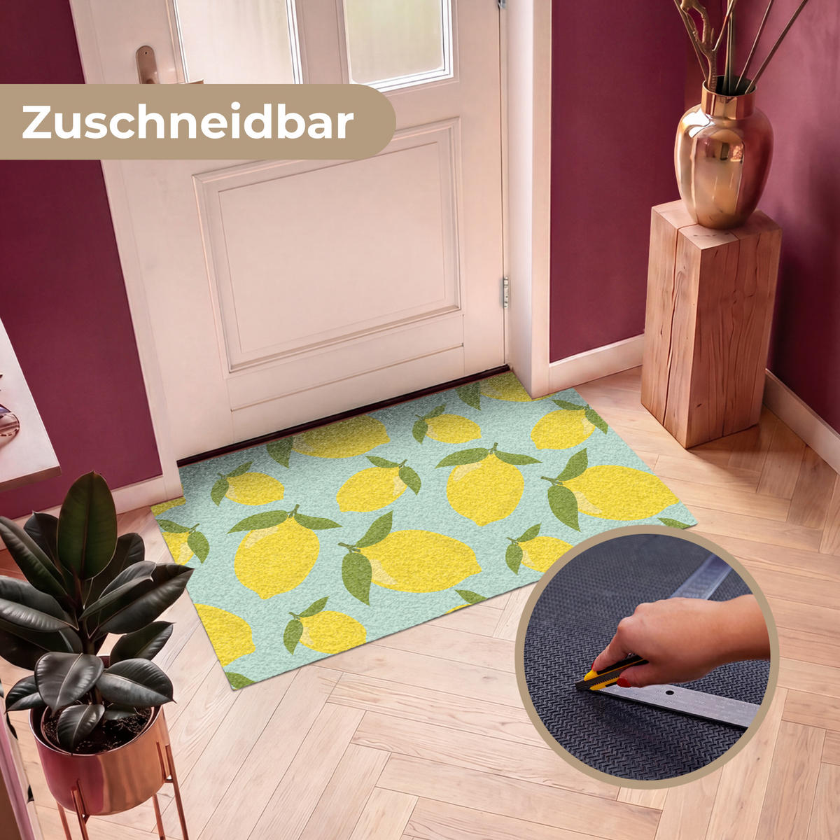 ROHOŽKA Citrony vzor - Žlutá - Modrá - Vzor - Ovoce 120x80 cm - žlutá, textil/umělá hmota (120/0.4cm) - MuchoWow